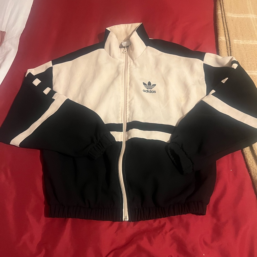 ADIDAS Originals Women's Black/Beige and Pink Colorblock Track Zip Up Jacket